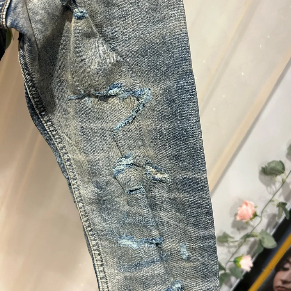 Men's Washed Denim Jacket - Blue Distressed